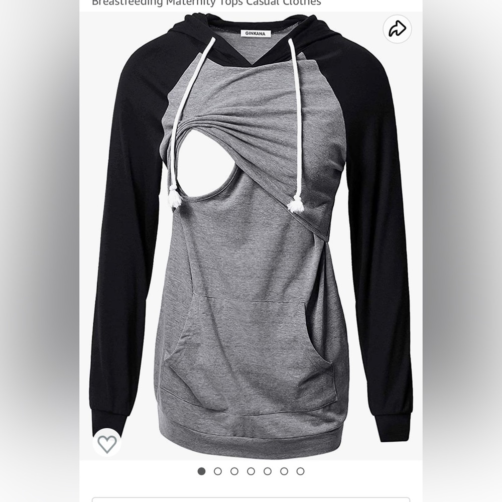 Gray and black nursing sweatshirt hoodie for breastfeeding mother